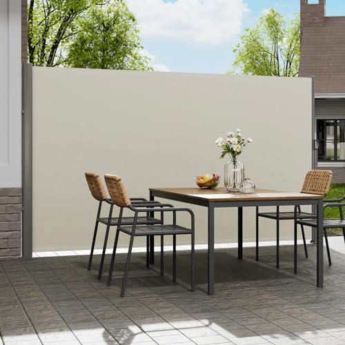 VEVOR Retractable Side Awning, UV 50 71''x118'' Rugged Full Aluminum Rust-Proof, Patio Sunshine Screen, 280 g Thicken Privacy Divider Wind Screen, Suitable for Yard, Roof Terraces and Pools, Beige - color: Beige, size: 71''*118''