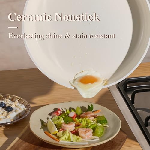 CAROTE Ceramic Cookware Set, Pots and Pans Set Non stick, 14-Piece Induction Cookware, Non toxic Healthy Non Stick Kitchen Cooking Set, with Frying Pans Set,Large Capacity Soup Pot - color: Purple