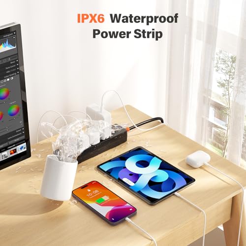 Outdoor Power Strip Weatherproof, IPX6 Waterproof Surge Protector with 4 Wide Outlets,1625W/13A Overload Protection Switch, 6FT Extension Cord, Wall Mountable for Indoor Outdoor, UL FCC Listed - size: 6FT, style: 4AC