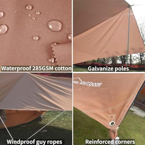 DANCHEL OUTDOOR Waterproof Bell Tent Awning, 4 Season Camping Tarp – Portable Canopy Cover with Poles, Lightweight Glamping Accessories, Rectangle - color: Brown, size: 9.8x13.2ft Awning with 7.87ft Poles