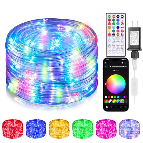 Rope Lights Outdoor Color Changing, 49FT 150 LED Waterproof Fairy String Light Plug in with Remote & APP Controlled, Music Sync Christmas Lighting for Outside Indoor Bedroom Halloween Decor - size: 49FT