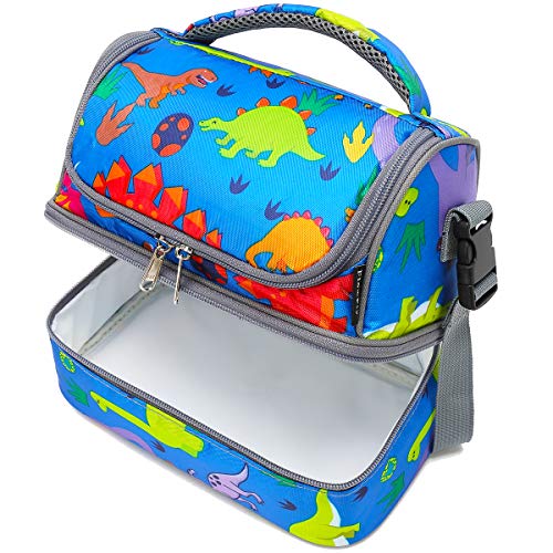 FlowFly Kids Double Decker Cooler Insulated Lunch Bag Large Tote for Boys, Girls, Men, Women, With Adjustable Strap, Dinosaur - color: Dinosaur