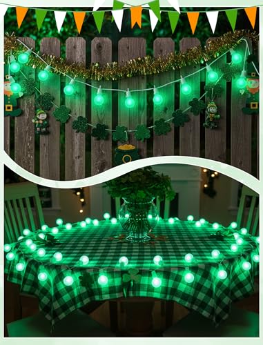 G40 LED St. Patrick's Day String Lights Outdoor, 25Ft St Patricks Decorations Lights Outdoor with Ceramic Green Round Bulbs, Hanging Patio Lights Shatterproof for Indoor Home Decor Party, White Wire - color: Ceramic Green, size: 25Ft