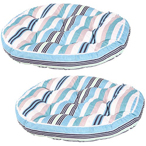 Sunnydaze Tufted Large Round Floor Cushion - Set of 2 - Unique Outdoor/Indoor Chair Cushions or Meditation Cushions - 300D Olefin with Polyester Fill - 22-Inch Diameter - Seaside Stripes - color: Seaside Stripes