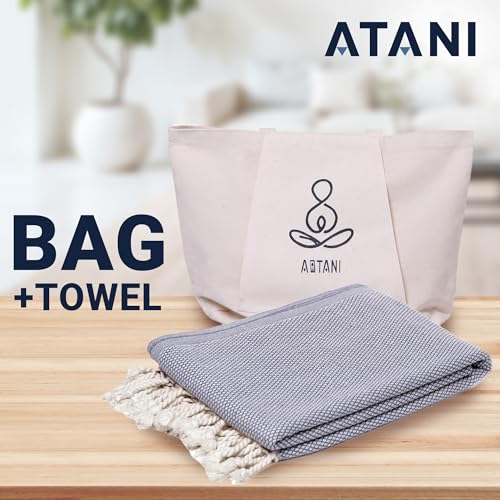 ATANI 69x35 in Oversized Turkish Beach Towel Set with Tote Bag – Quick-Dry 100% Turkish Cotton Peshtemal, Sand-Resistant, Lightweight for Shower, Travel, Pool, Yoga (Grey) - color: Grey + Bag, size: 35 inc x 69 inc