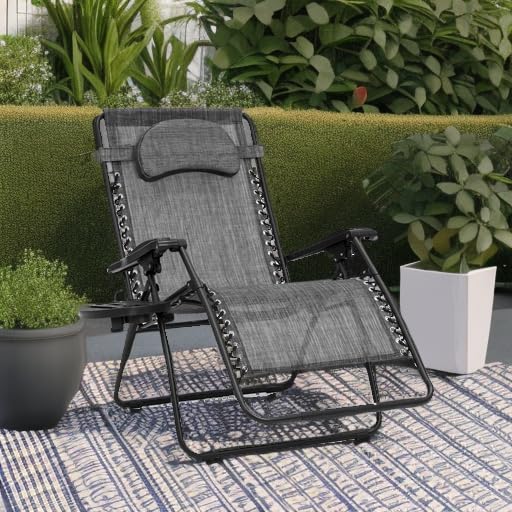 Best Choice Products Oversized Zero Gravity Chair, Folding Outdoor Patio Lounge Recliner w/Cup Holder Accessory Tray, Pillow - Gray - color: Gray
