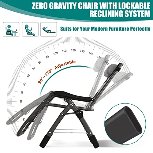 DoCred Zero Gravity Chair, Lawn Recliner, Reclining Patio Lounger Chair, Folding Portable Chaise with Detachable Headrest and Cup Holder Cool Gray - color: Cool Gray, style: Zero Gravity Chair