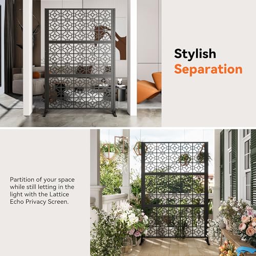 Modern Shade 4x6 FT Metal Privacy Screen with Artistic Modular Designs Decorative Patio Privacy Fence & Garden Divider, Freestanding Outdoor Metal Fence Panel, Weather-Resistant (Lattice Echo) - size: 1 Panel (Lattice Echo)