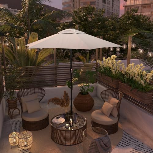 Sunline 9 ft Patio Umbrella with Crank & Push Button Tilt, Outdoor Market Umbrella with UV Protection & Wind Vent, Metal Frame for Deck, Pool & Table, Antique Beige - color: Antique Beige, size: 9 foot
