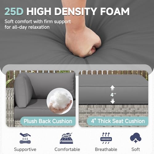 HOMREST Outdoor Couch Cushions 9-Piece Set – Water Repellent Patio Furniture Replacement Cushions for 4-Seat Rattan Wicker Sectional Conversation Set – Includes Seat & Back Cushions,Gray - color: Grey, size: 4 Seat