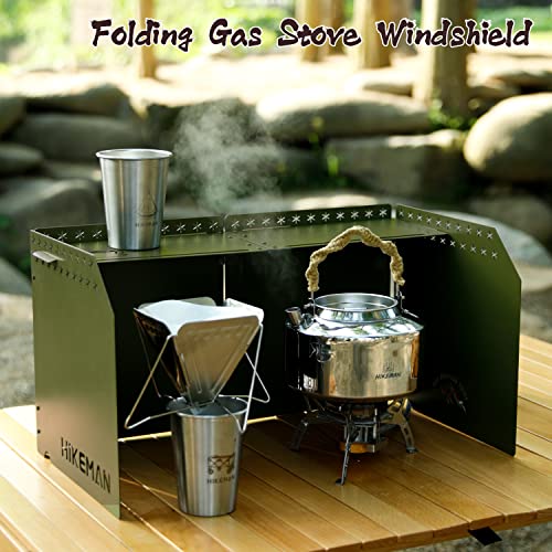 HIKEAMN Camping Stove Windscreen - Outdoor Folding Gas Stove Windshield,Camping Wind Blocker with a Storage Bag for Camping,Hiking,Picnic,Cooking (Army Green) - color: Army Green