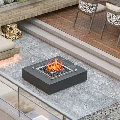 20.5 x 20.5 x 6 Inch Glass Wind Guard for Propane Gas Fire Pit Table, Square Thick Tempered Glass Shield, Firepit Glass Barrier with Aluminum Corner Bracket & Rubber Feet - size: 20.5" x 20.5" x 6"