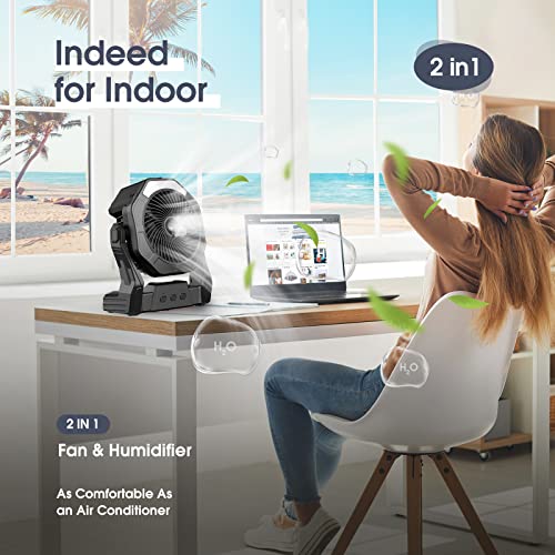 Ausic Portable Misting fan, 8-Inch Cooling Mist Fans, [8-35Hrs] USB Rechargeable Battery Powered Fan with Mister, 250mL Water Tank & LED Lantern, for Home Desk, Bedroom, Office, Outdoor&Indoor Use - color: Black, size: 8-35Hrs Runtime