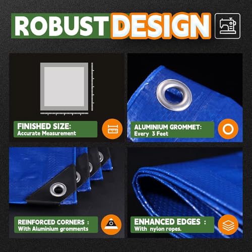 RAINDEWAY Small Tarps 5x7 Feet (5 Pack) 8 Mil, UV Resistant, Durable, Multipurpose Waterproof Poly Tarp Cover with Metal Grommets and Reinforced Edges,Blue Tarp - color: Blue, size: 5x7 Feet (5 Pcs)-Finished Size