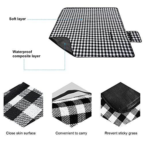Patelai Wicker Picnic Basket Natural Hand Woven Basket with Double Folding Handles, Willow Hamper Baskets with Blanket for Outdoor Picnic Summer Spring Camp Family(Black and White Grid) - color: Black and White Grid