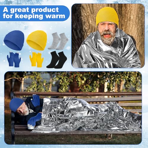 400 Pcs Thermal Blankets Winter Warmth Set Bulk, Warm Socks Winter Touchscreen Gloves Beanie Hats Emergency Foil Blankets (Vibrant) - color: Vibrant