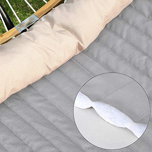 SONGMICS Hammock, Quilted Hammock with Curved Bamboo Spreaders, Pillow, 78.7 x 55.1 Inches, Portable Padded Hammock Holds up to 495 lb, Gray and Beige UGDC34CG - color: Gray + Beige