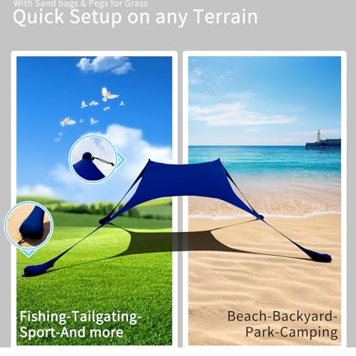 7×7 FT Beach Tent Sun Shelter UPF50+ UV Protection, Outdoor Canopy Tent Sun Shade with 2 Poles for Camping, Beach, Fishing, Backyard and Picnics Navy - color: Navy