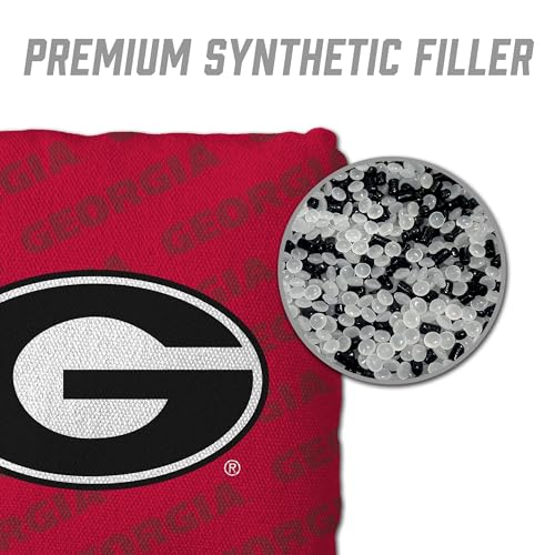 YouTheFan Officially-Licensed NCAA Set of 4 Cornhole Bags - All Weather Regulation 6” x 6” Size - 16oz Weight - Designed in USA - color: Georgia Bulldogs - Red