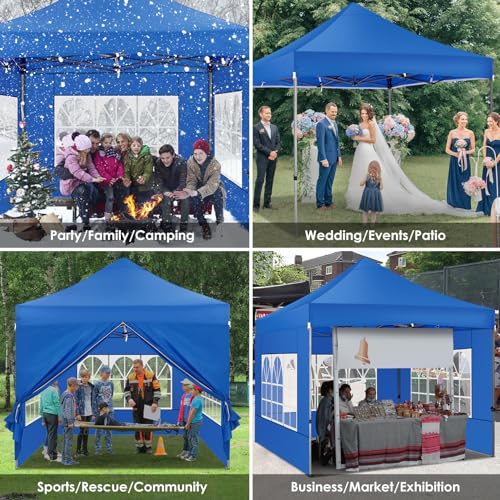 COBIZI 10x10 Heavy Duty Pop Up Canopy Tent with 4 Sidewalls Thicken Frame, Commercial Easy Up Outdoor Wedding Party Tents, All Season Waterproof Windproof with Stakes Sandbags Ropes Roller Bag, Uranus - color: Uranus, size: 10x10