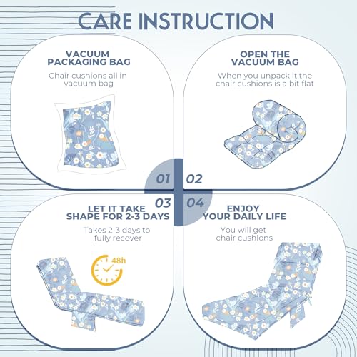 Outdoor Chaise Lounge Chair Cushion, Waterproof Outdoor Chair Cushions for Patio Furniture, 71 x 21 x 4 Inches Replacement Chaise Lounge Cushion with Ties (Blue Flower) - color: Black Flower