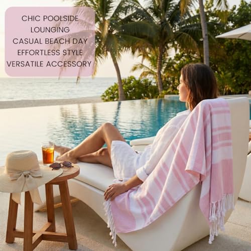 Turkish Beach Towels Set of 2 - Oversized Cotton Beach Towels 40X70 inch - Sand Free Quick Dry Beach Blanket for Adults - Extra Large Towels for Beach Bath Pool Yoga Travel - Pink - color: Pink, size: 2 Pack