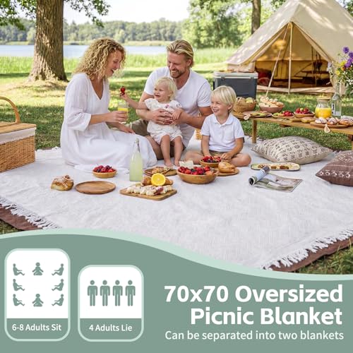 2 in 1 Extra Large Camping Blanket Outdoor Picnic Yoga Mat Lightweight Car Essential Roadtrip Gadget Rv Accessories Glamping Tent Gear Must Haves Hiking Stuff Backpacking Necessities Women Beach Gift - color: White