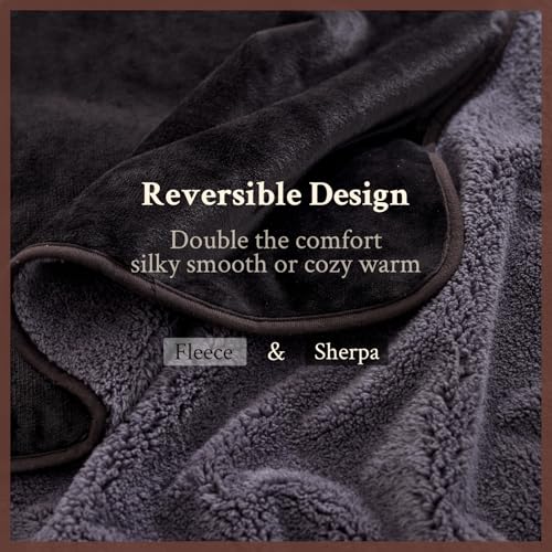 Waterproof Blanket (60"x80") for Bed, Couch, Sofa - Plush Throw Blanket to Protect Furniture, Stain Resistant, Leak-Proof, Double-Sided Flannel & Sherpa Fleece, Reversible Black & Grey - color: Black & Grey, size: Twin/Full (60"x80")