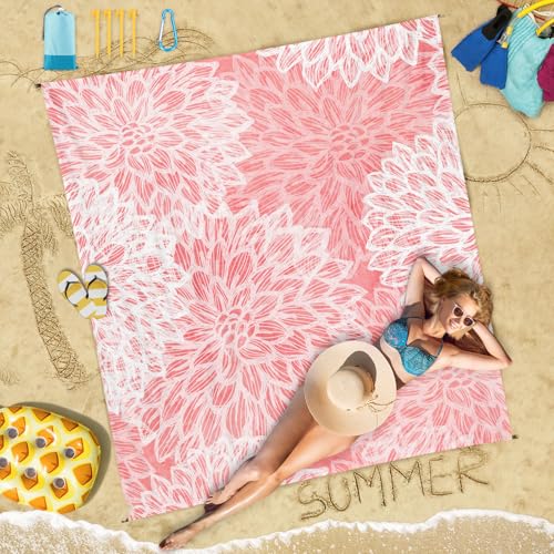Beach Blanket Waterproof Sandproof Oversized 78''×81'' Suits 1-5 Adults Lightweight Large Picnic Mat Sand-Free Beach Blanket for Travel Camping Hiking Picnic - color: Pink Flower, size: 78''x81''