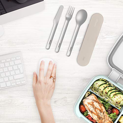 Bentgo Stainless Travel Utensil Set - Reusable 3-Piece Silverware Set with Carrying Case, High-Grade Premium Steel, BPA-Free Case, Eco-Friendly - Ideal for Travel, Camping, and Office Use (Sand) - color: Sand