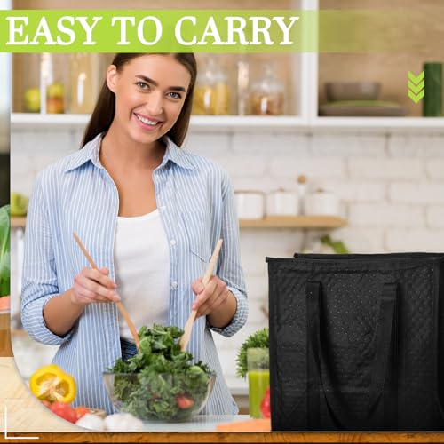 10 Pack Large Insulated Grocery Bags Reusable Shopping Bags with Zippered Top 13 x 12 x 7 Inch Thermal Cooler Totes Bulk with Handles for Hot Cold Food Delivery Refrigerator (Black) - color: Black