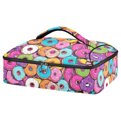 Casserole Carriers for Hot or Cold Food Reusable Casserole Dish Carrier Insulated Thermal Large Capacity Durable Perfect for Party Camping Family Gatherings Yellow Fish - color: Cartoon Colorful Donuts