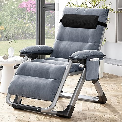LILYPELLE Comfy Folding Chair, Folding Lounge Chair for Bedroom and Living Room, Reclining Patio Chairs with Removable Cushion for Indoor Outdoor - color: Gray Noble