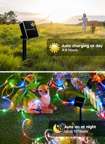 Brightown Solar Rope Lights, 2-Pack 39FT 100LED IP65 Waterproof Solar Outdoor Lights, Solar Powered Fairy Lights with 8 Lighting Modes for Party Garden Yard Home Holiday Tree Decoration, Multicolor - color: Multicolor, size: 100 LED 2PACK