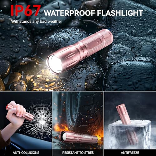 LETMY Tactical Flashlight S2000-2 Pack Bright Military Grade LED Flashlights High Lumens - Portable Handheld Flash Light, 5 Modes Zoomable Waterproof Flashlights for Home Emergency Camping- Pink - color: Pink, size: 2 Pack