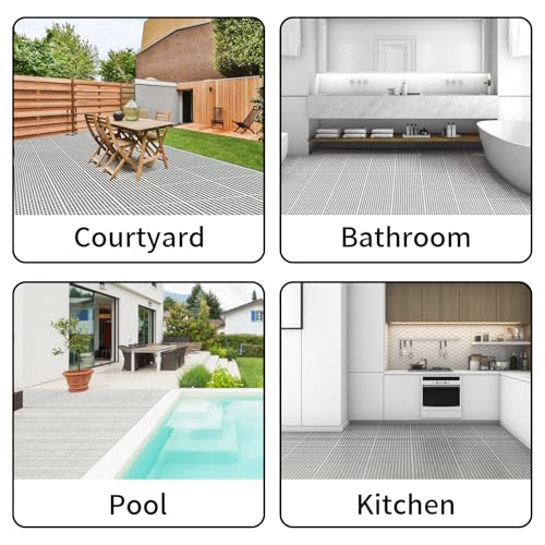 FAHKNS 50 PCS Interlocking Drainage Tiles, 12"x12" Anti Slip Interlocking Drain Mat, TPE Interlocking Floor Tiles for Showers, Toilets, Swimming Pools, Terraces, Drain, Pet Areas - color: White