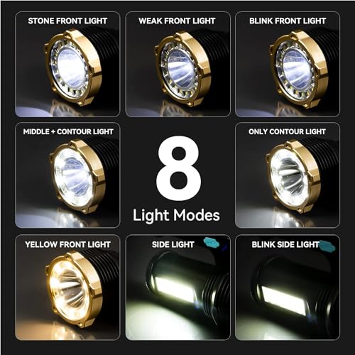 Wrrozz LED Flashlight USB Rechargeable, Super Brightest Flashlight with Sidelight and Hooks, 8 Modes Lighting, Rechargeable Spotlight, Tactical Torch Camping Portable Handheld Flash Light - size: C
