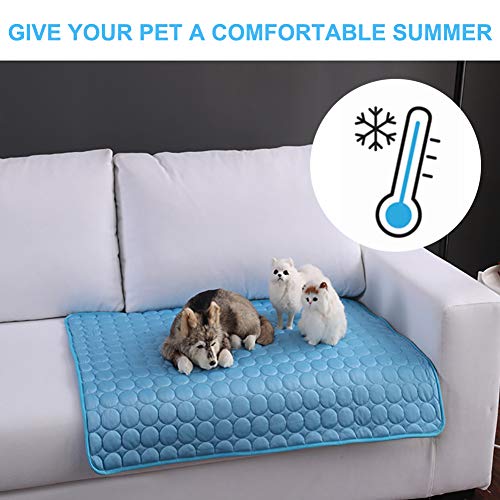 Coppthinktu Cooling Mat for Dogs Summer Dog Pad for Small Medium Large Dogs Cats, Pet Ice Silk Blankets Sleeping Mat, Outdoor Dog Self Cooling Crate Sleep Mats Washable Portable - color: Blue, size: M 23.6" X 20.5"