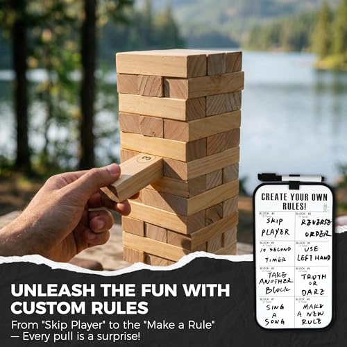 Outdoor Games Large Wooden Tower Stacking Game - 54 Premium Pine Blocks Stack up to 4FT with Custom Rules Board & Heavy Duty Carry Bag - Outdoor Lawn Games for Backyard Parties, Camping, Tailgating - color: Natural, size: Large