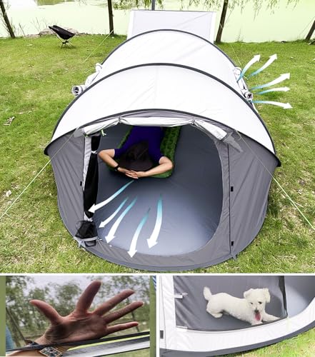 4 Person Easy Pop Up Tent Waterproof Automatic Setup 2 Doors-Instant Family Tents for Camping Hiking & Traveling - color: White & Grey
