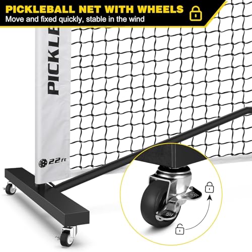 Pickleball Net with Wheels, Portable 2-in-1 Pickle Ball Net with Ball Collector,22FT Regulation Size & 11FT Half Court Size, Carry Bag, Steady Metal Frame for Outdoor Indoor Driveway - color: Black&White