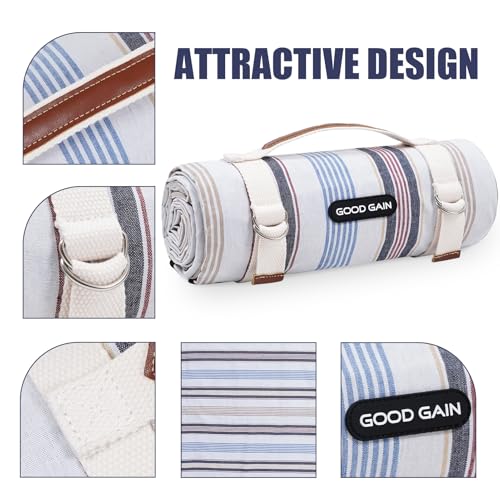 G GOOD GAIN Waterproof Picnic Blanket Portable with Carry Strap for Beach Mat or Family Outdoor Camping Party（Oyster） - color: Oyster Grey