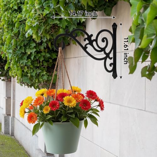 14-Inch Decorative Plant Hanger Outdoor Metal Wall Hook for Hanging Basket Lantern Bird Feeder Windchime, Black