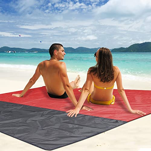 Beach Blanket XL Fast Drying Durable Lightweight Compact Outdoor Mat 83"x 79" - Sandproof Waterproof Picnic Mat for Travel, Camping, Hiking (Red) - color: Red