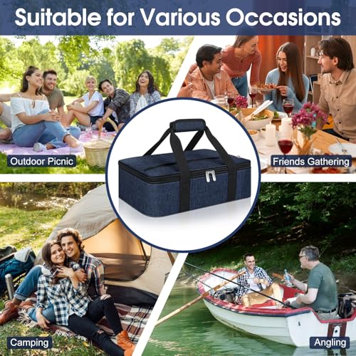 Insulated Casserole Carrier, Portable Casserole Carrier for Hot or Cold Food Lunch Tote Warmer or Cooler Bag, Lasagna Lunch Bag for Potluck Parties- Fits 9" x 13" Baking Dish-Navy blue - color: Navy Blue, size: 16x10x4 in