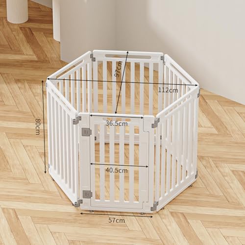 Pet Playpen Foldable Gate for Dogs Heavy Plastic Puppy Exercise Pen with Door Portable Indoor Outdoor Small Pets Fence Puppies Folding Cage 6 Panels Medium Animals House Supplies - color: White, style: PPW-HI06