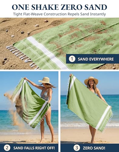 LANE LINEN Turkish Beach Towel 2 Pack, Oversized Beach Towel 39"x71", Lightweight Beach Essentials for Women, Large Pool Towel, Absorbent & Quick Dry, Sand Free Beach Towel - Jade Lime - color: 12: Jade Lime, size: Pack of 2