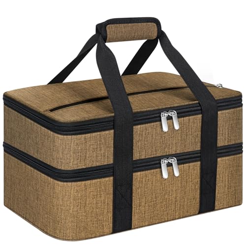 Double Insulated Casserole Carrier, Portable Casserole Carrier for Hot or Cold Food Lunch Tote Warmer or Cooler Bag, Lasagna Lunch Bag for Potluck Parties- Fits 9" x 13" Baking Dish-Coffee - color: Coffee, size: 16x10x7.2 in