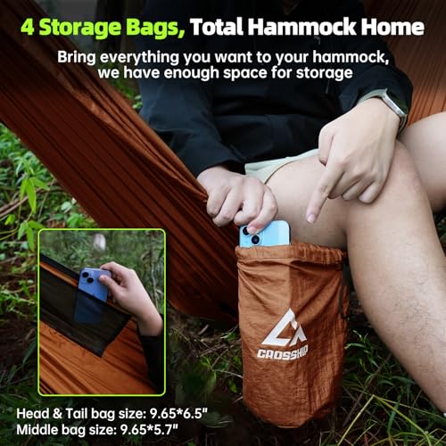 Camping Hammock with Mosquito Net – Portable Parachute Nylon Hammock Tent with Tree Straps, Camp Rope & Stake - for Hiking, Backpacking, Travel, Backyard, Beach – Holds Up to 500lbs (Orange) - color: Orange