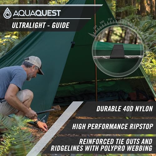 AquaQuest Guide Tarp – Ultralight Waterproof (5,000 mm) Seam-Taped 40D Ripstop Rain Fly for Backpacking, Stealth Camping & Thru-Hiking - color: Olive Drab Kit, size: 10 x 7 ft